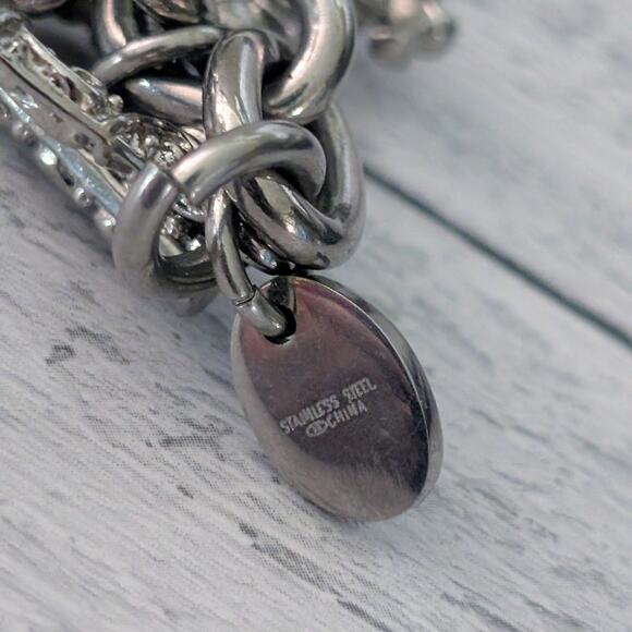 Stainless Steel Bracelet with Ornate Cross Charms - Picture 3 of 8